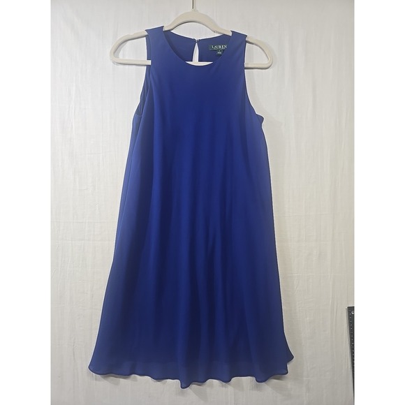 Ralph Lauren Dresses & Skirts - Lauren Ralph Lauren Blue Chiffon Tank Dress Cocktail Flowly Lined Women's Size 6